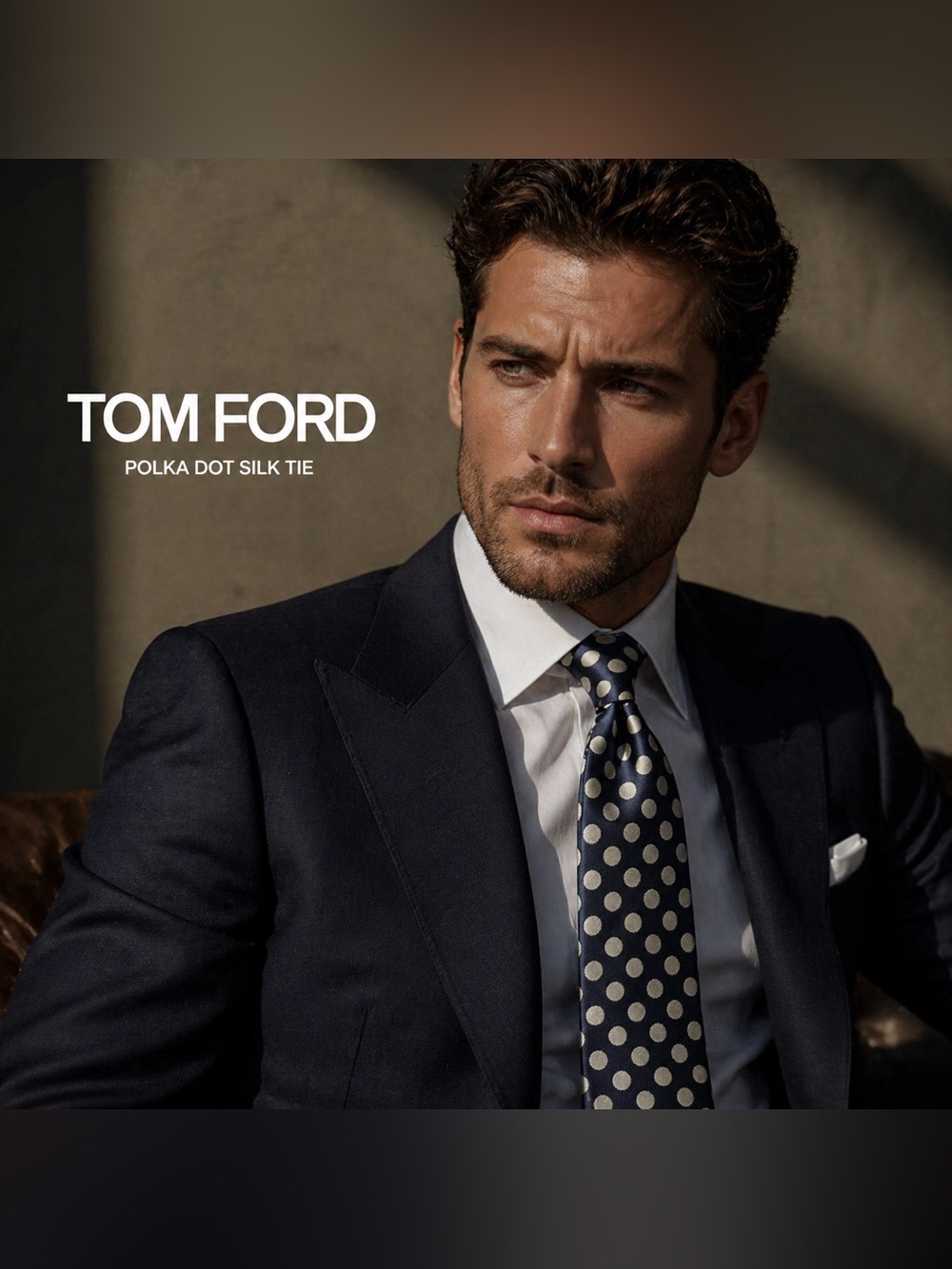 Tom Ford Silk Tie Navy Ivory Polka Dot Luxury Designer Made in Italy